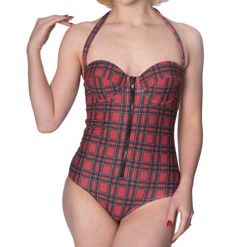 Banned - Wild plains tartan Costume de baine - Rouge